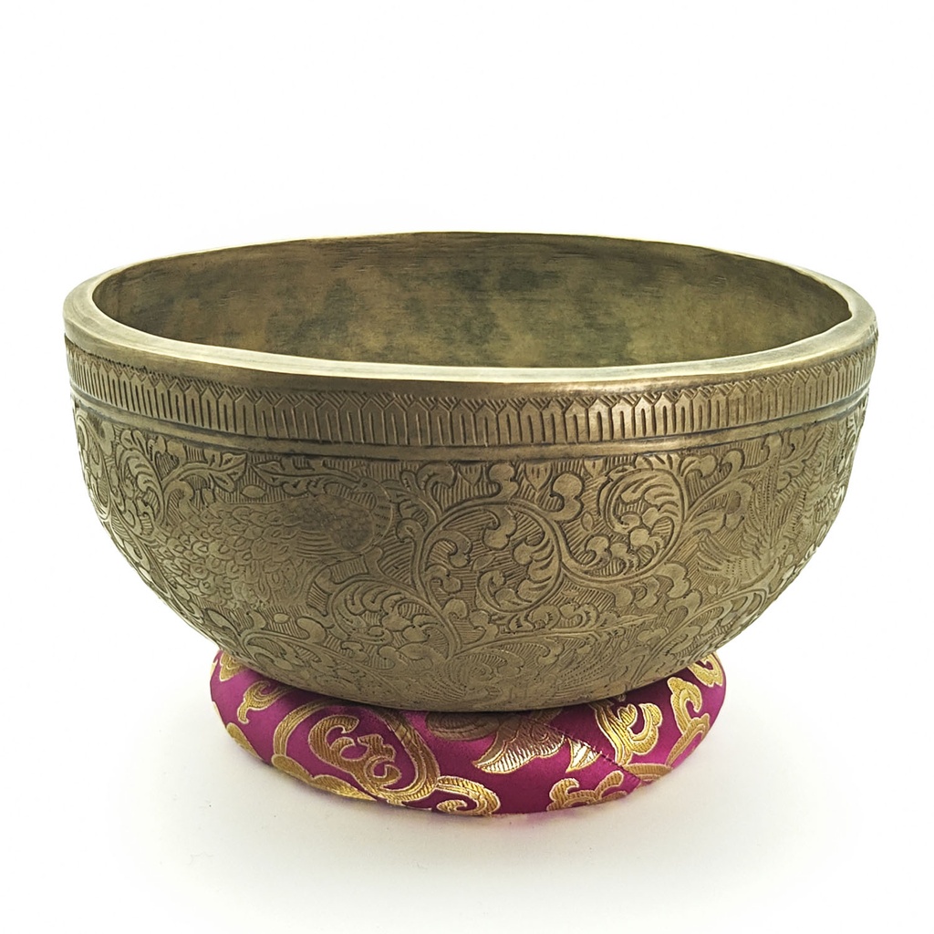 [SGP-059] KASA Jhumka Hand-Carving Hammered Singing Bowl "Dzhambhala & Birds" - B3 (23 cm, 2 kg)