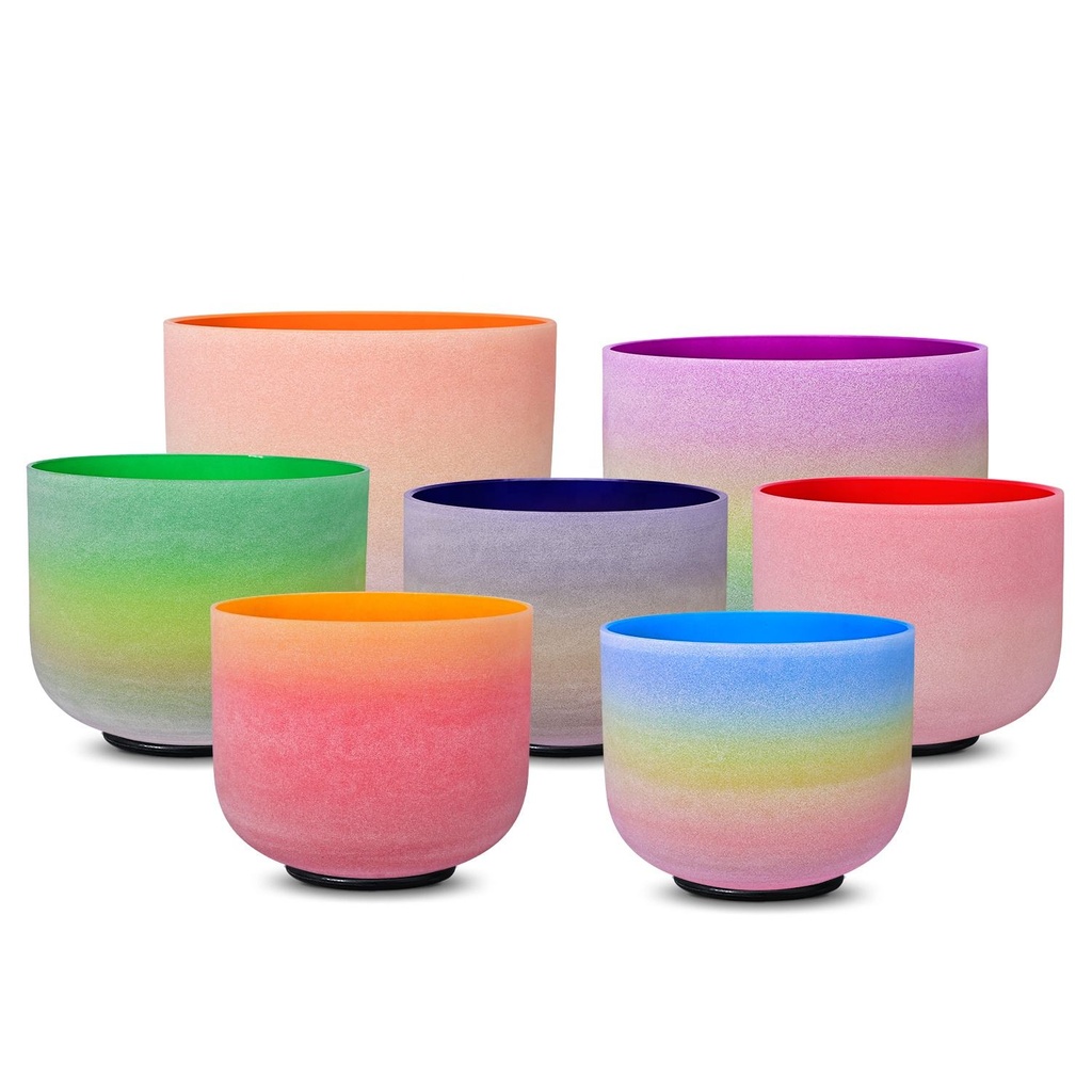 [FQB-008] Rainbow Frosted Quartz Crystal Singing Bowls Set (16-30 cm, 13.5 kg)