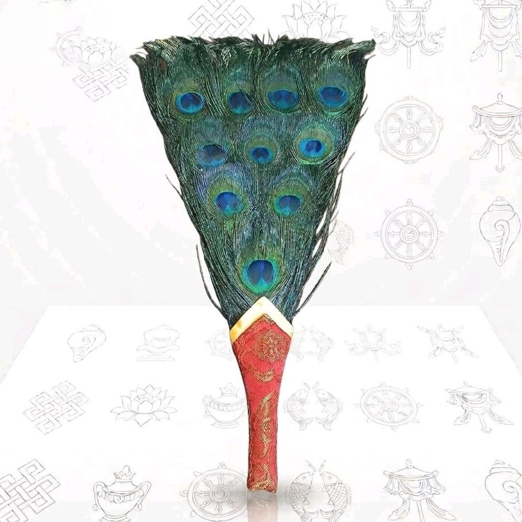 [INS-122] Ritaul Bhutan Smudge Peacock Feather Fan (10 Feathers, 33 cm)