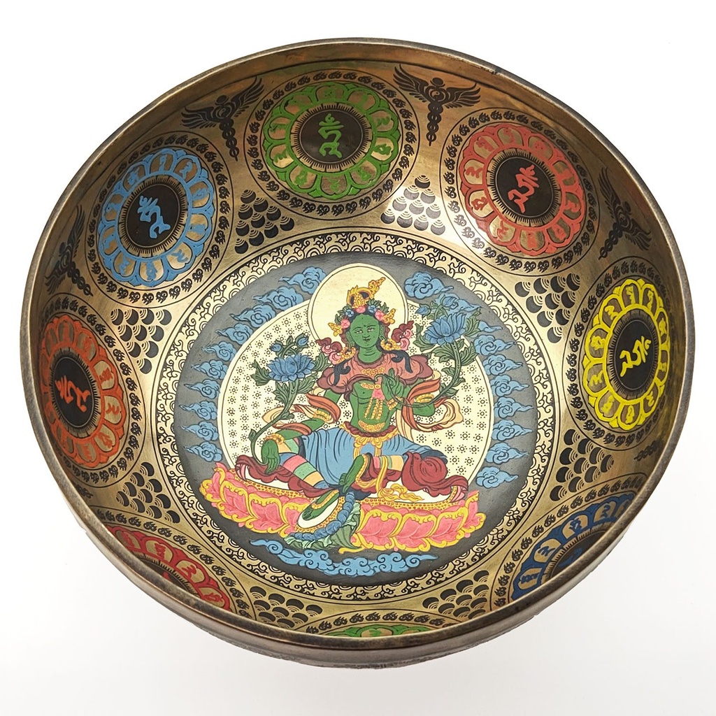 [TBH-011] Thangka Hammered Singing Bowl "Green Tara" - C3 (25 cm, 1.9 kg)