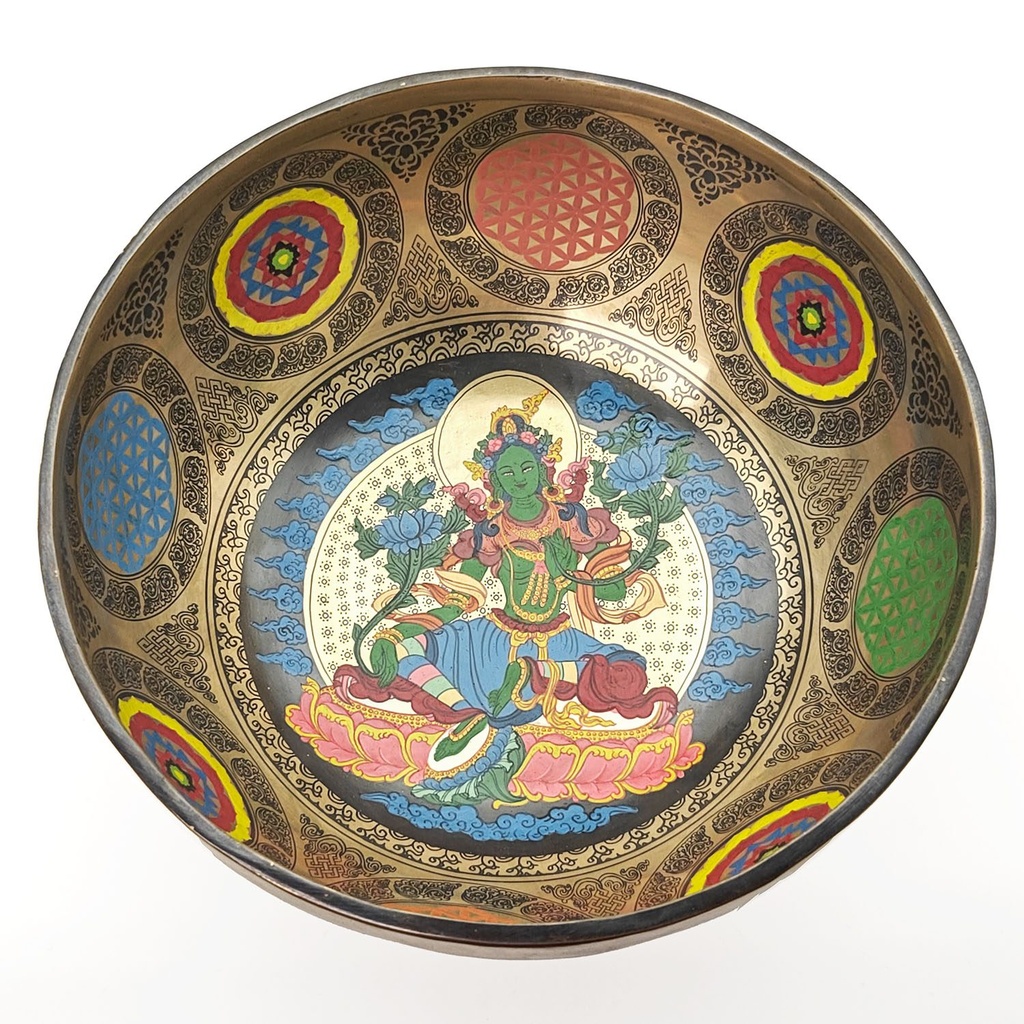 [TBH-007] Thangka Hammered Singing Bowl "Green Tara" - F3 (22 cm, 1.6 kg)