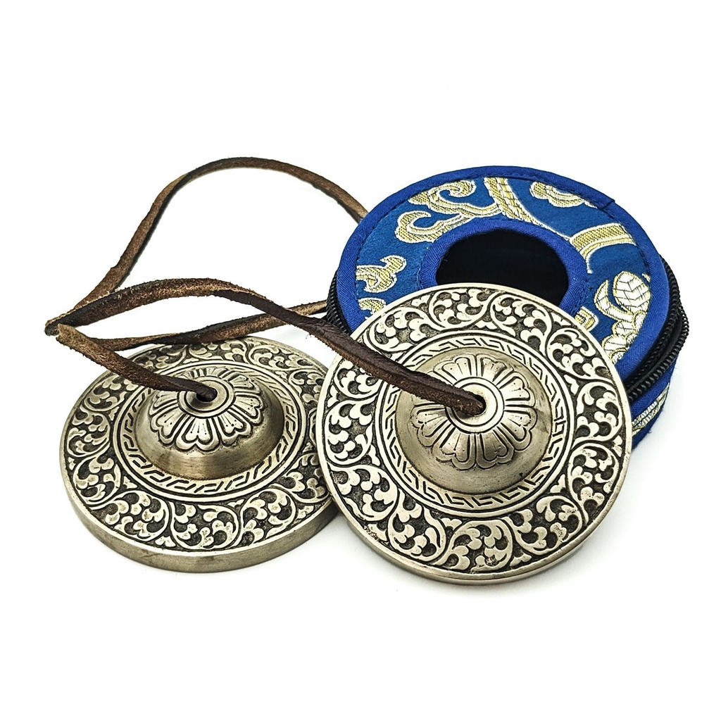 [TSH-043] Bronze Tingsha "Plants Pattern" (Karatals) (8 cm, 500 gr) (+ case)