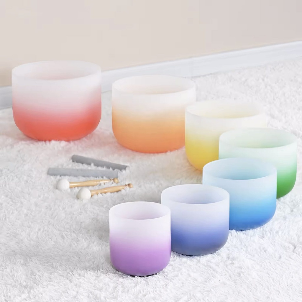 [FQB-003-2] Gradient Frosted Quartz Crystal Singing Bowls Half-Set (3 Bowls - D-F-A)
