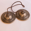[TSH-032] Bronze Tingsha "Bell Three Symbols" (Karatals) (9 cm, 550 gr) (+ case)