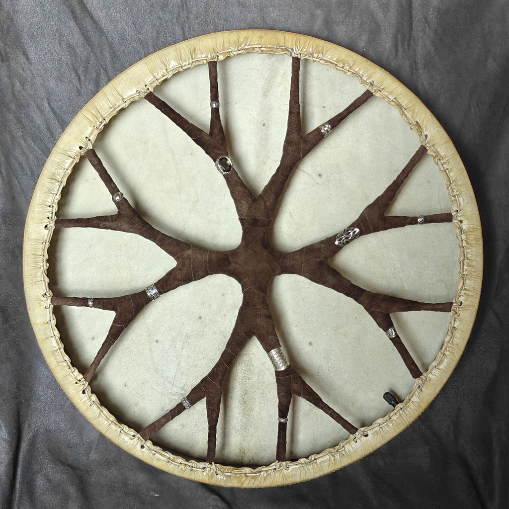 [SHD-084] Shamanic Drum With Leather & Silver 925 "Brown Chocolate" (50 cm) (+ case)