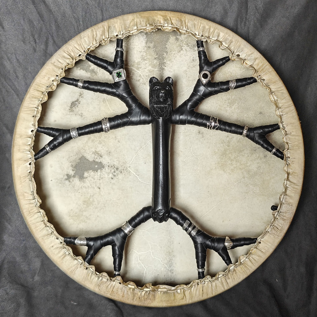 [SHD-083] Shamanic Drum With Leather & Silver 925 "Black Bear" (50 cm) (+ case)
