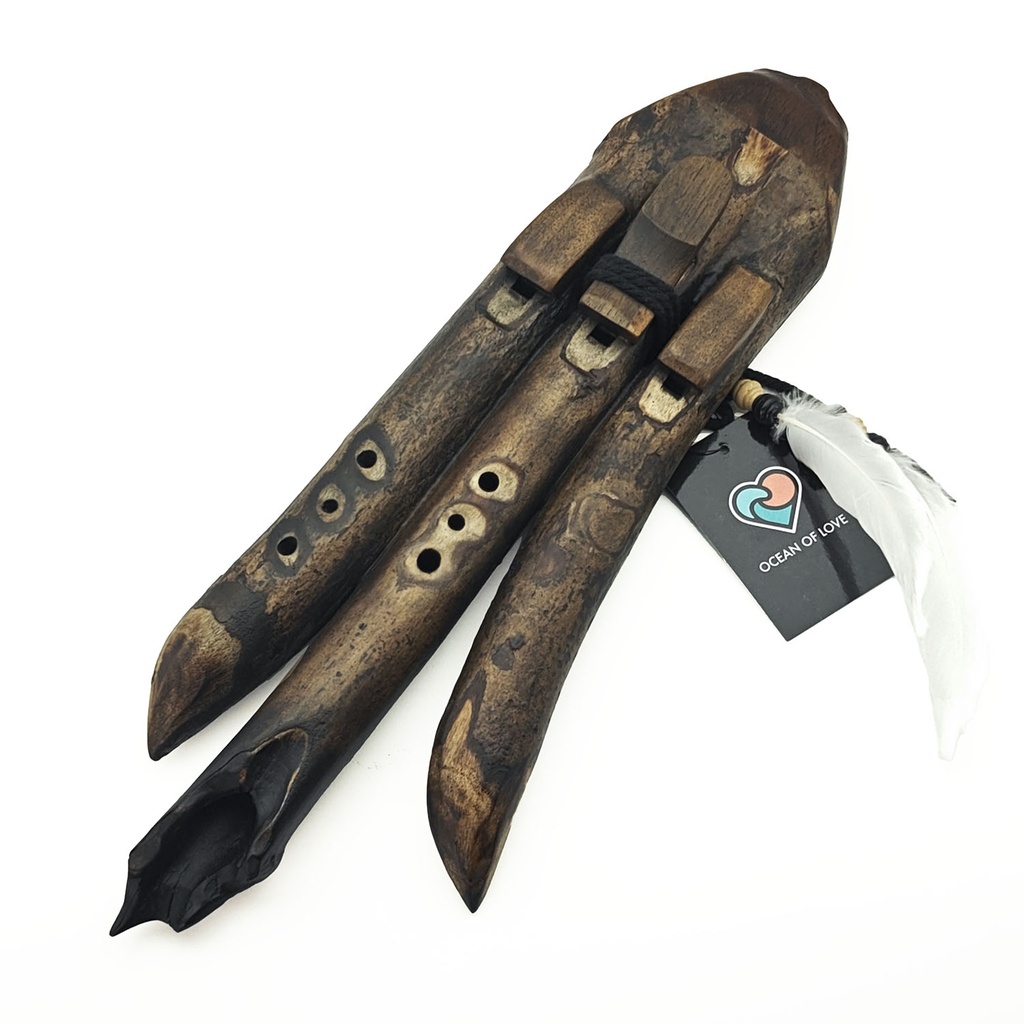 [FLT-120] JUANG FLUTES Triple Forest Flute - E-A-E (432 Hz, 36 cm, Acacia Branch) (+ pouch)