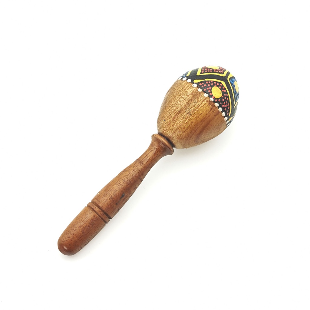 [MUI-230] Maracas Wooden Egg Small Handle Shaker "Ethnic Dots" (16 cm)