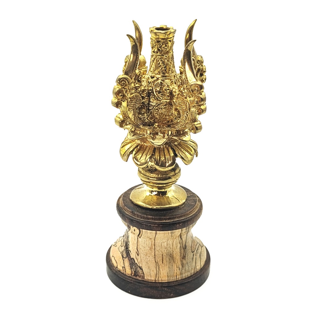 [INS-099] Brass & Wood Incense Sticks Holder "Flower" (12 cm)