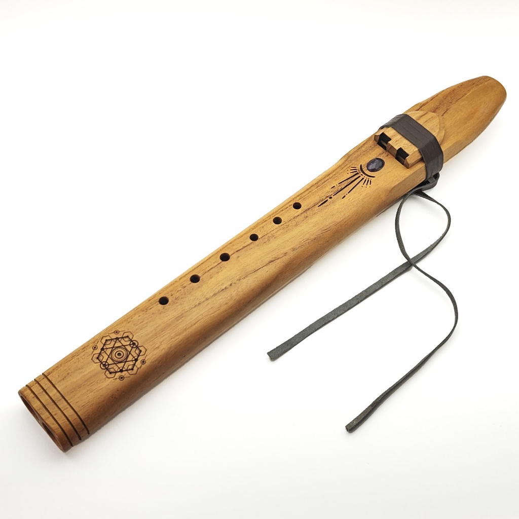 [FLT-079] Premium Drone Double Flute Teakwood Amethyst "Geometry" - Gm (50 cm) (+ case)