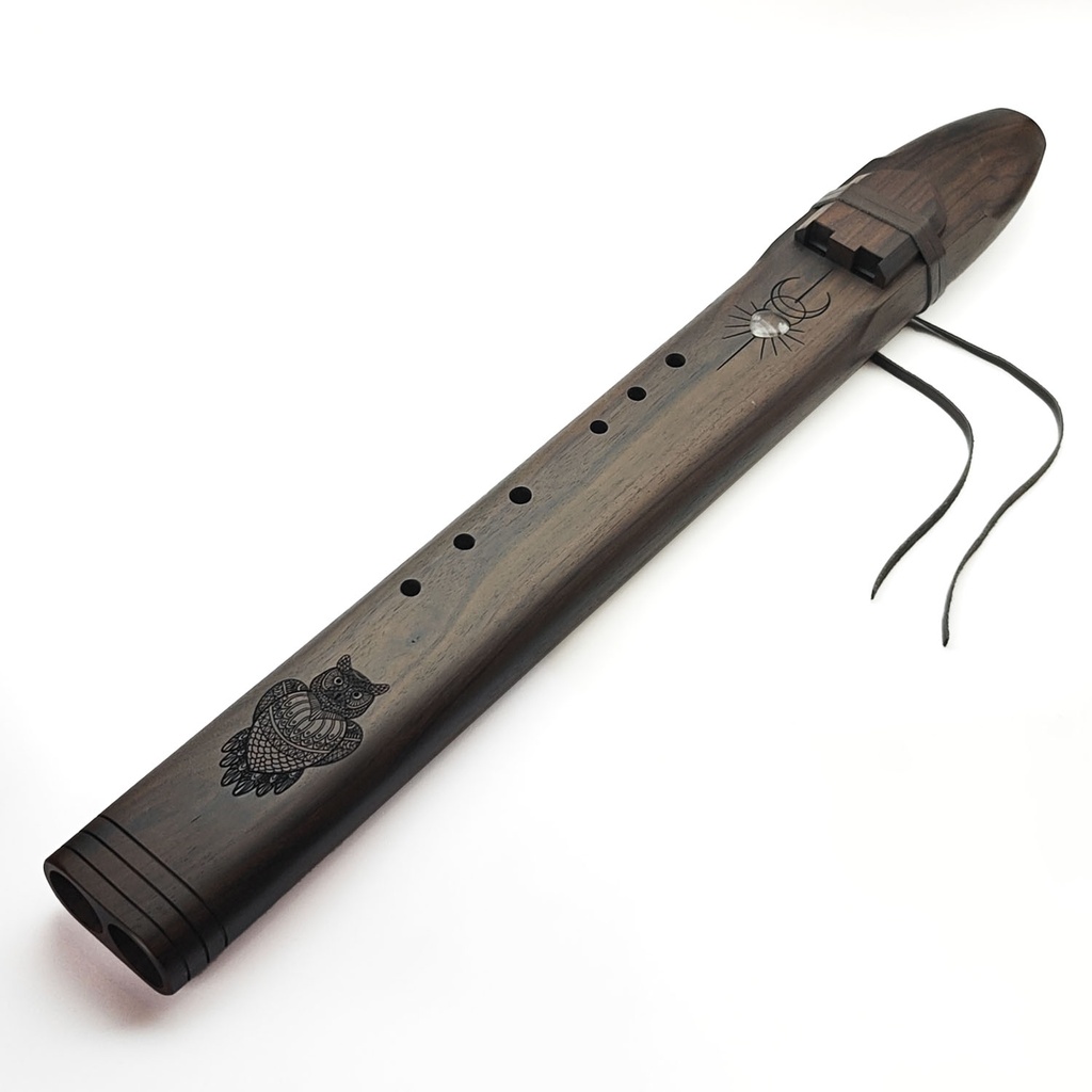 [FLT-069] Premium Drone Double Flute Rosewood Amethyst Heart "Owl" - С#m (68 cm) (+ case)