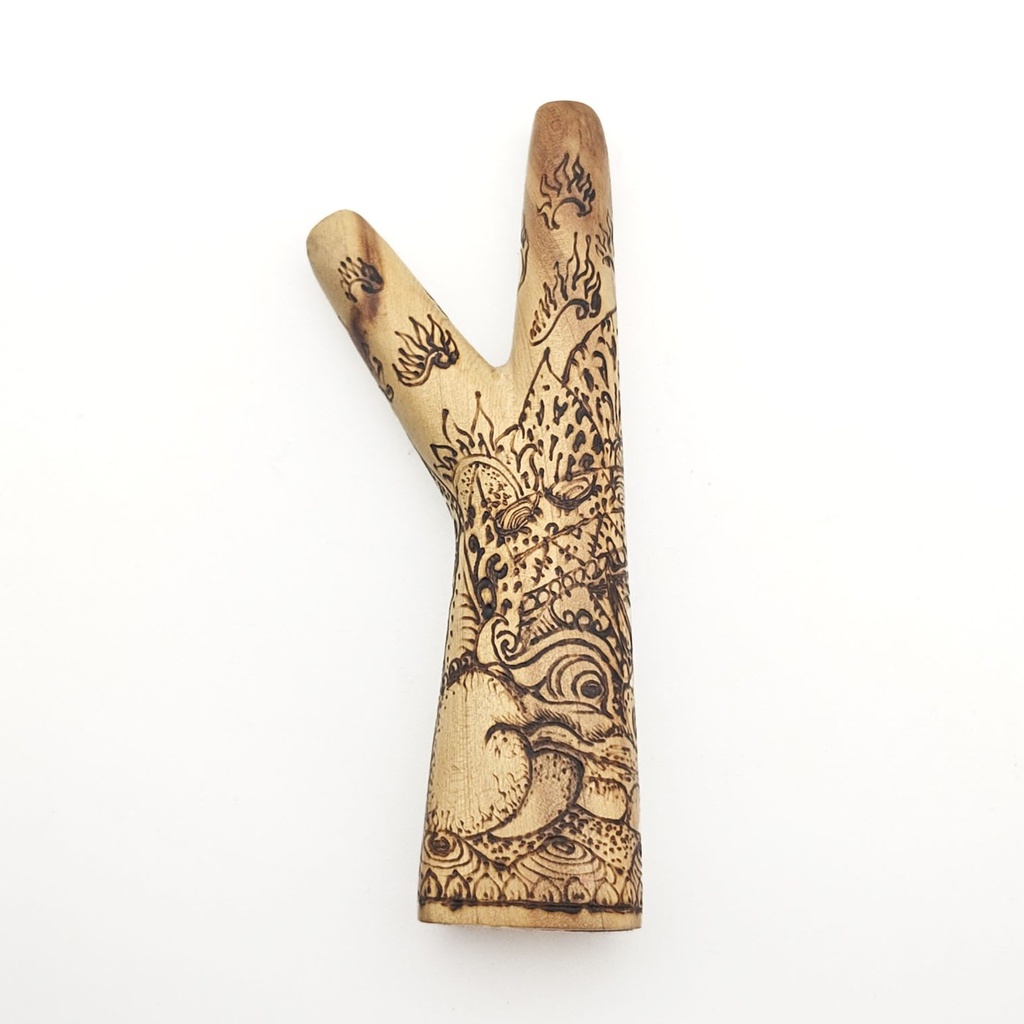 [RPA-156] Wooden Kuripe Pipe Y-Shape Burned Pattern (Crocodile Wood)