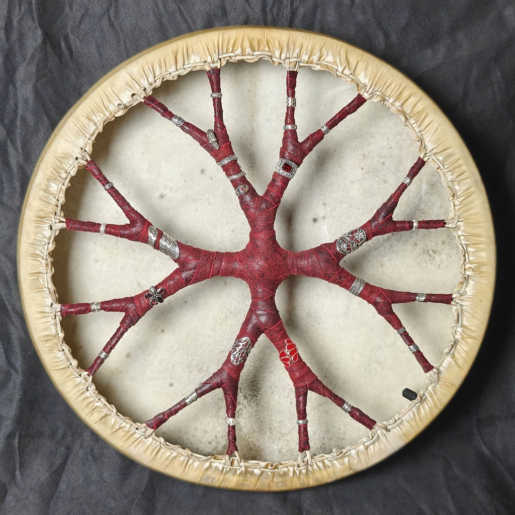 [SHD-074] Shamanic Drum With Leather & Silver 925 "Scarlet Serpent" (45 cm) (+ case)