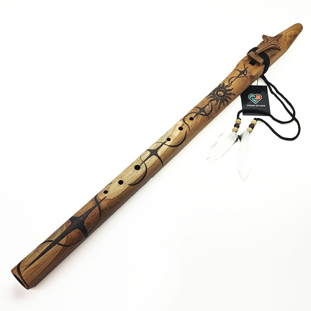 [FLT-155] JUANG FLUTES Single Carved Flute "Star" - C#4 Minor Pentatonic (432 Hz, 70 cm, Teakwood) (+ pouch)