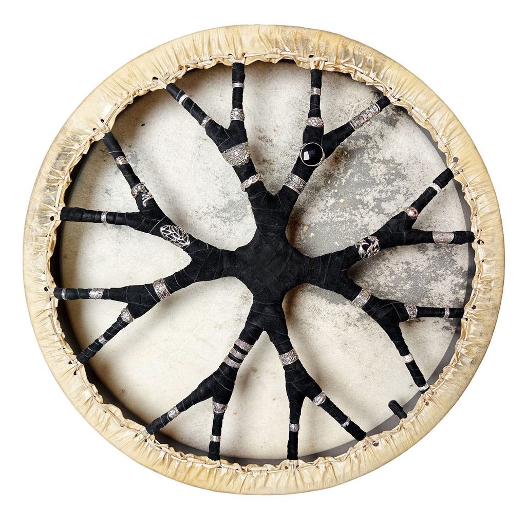 [SHD-067] Shamanic Drum With Leather & Silver 925 "Black Barong" (45 cm) (+ case)