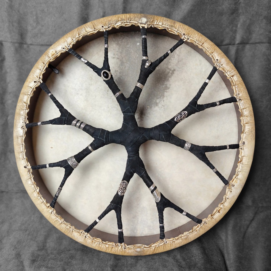 [SHD-061] Shamanic Drum With Leather & Silver 925 "Black Eye" (50 cm) (+ case)