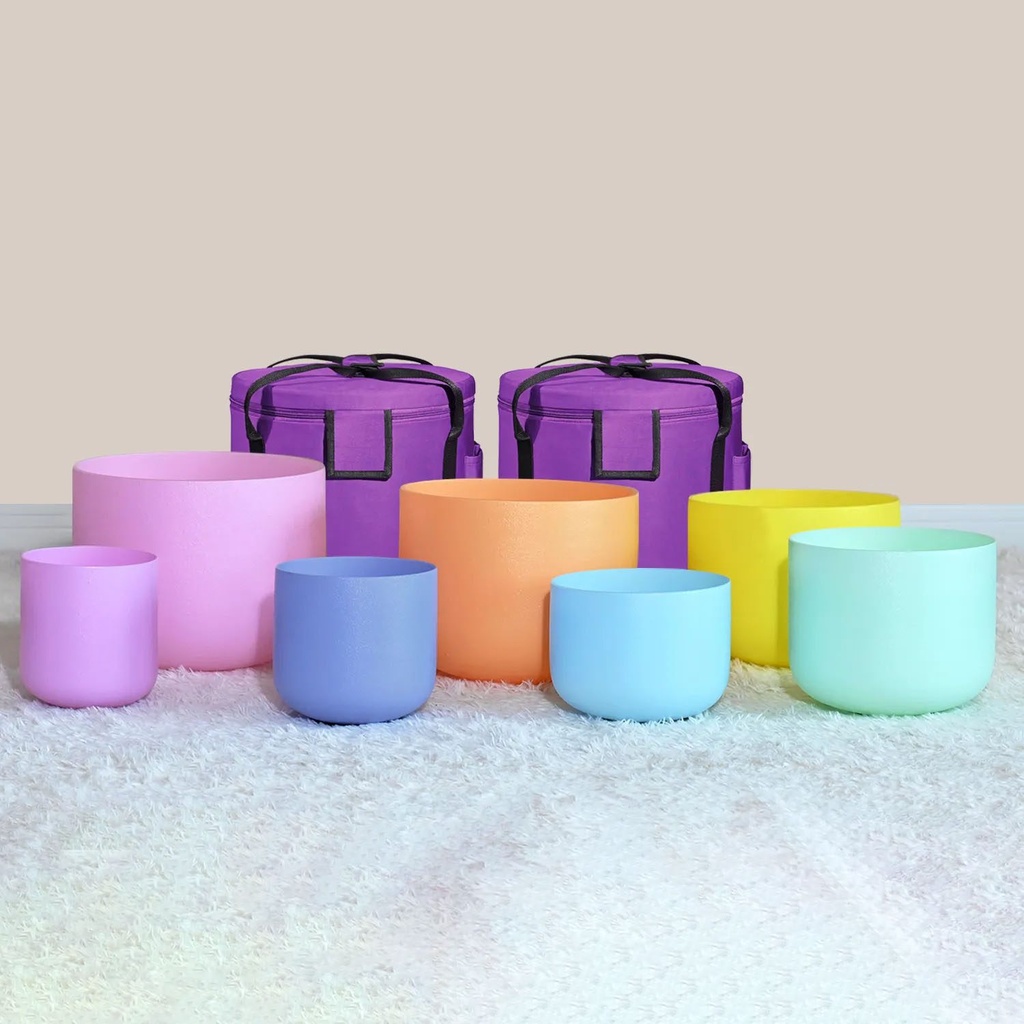 [FQB-005-1] Macaron Double Colored Frosted Quartz Crystal Singing Bowls Half-Set (4 Bowls - C-E-G-B)