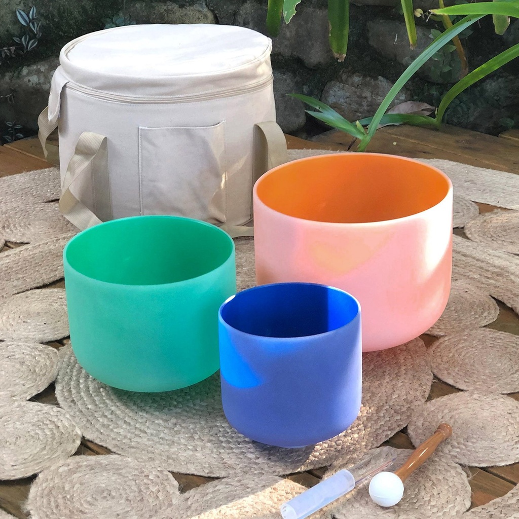 [FQB-006-2] Inside Colored Frosted Quartz Crystal Singing Bowls Half-Set (3 Bowls - D-F-A)