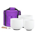[FQB-002-2] White Frosted Quartz Crystal Singing Bowls Half-Set (3 Bowls - D-F-A)