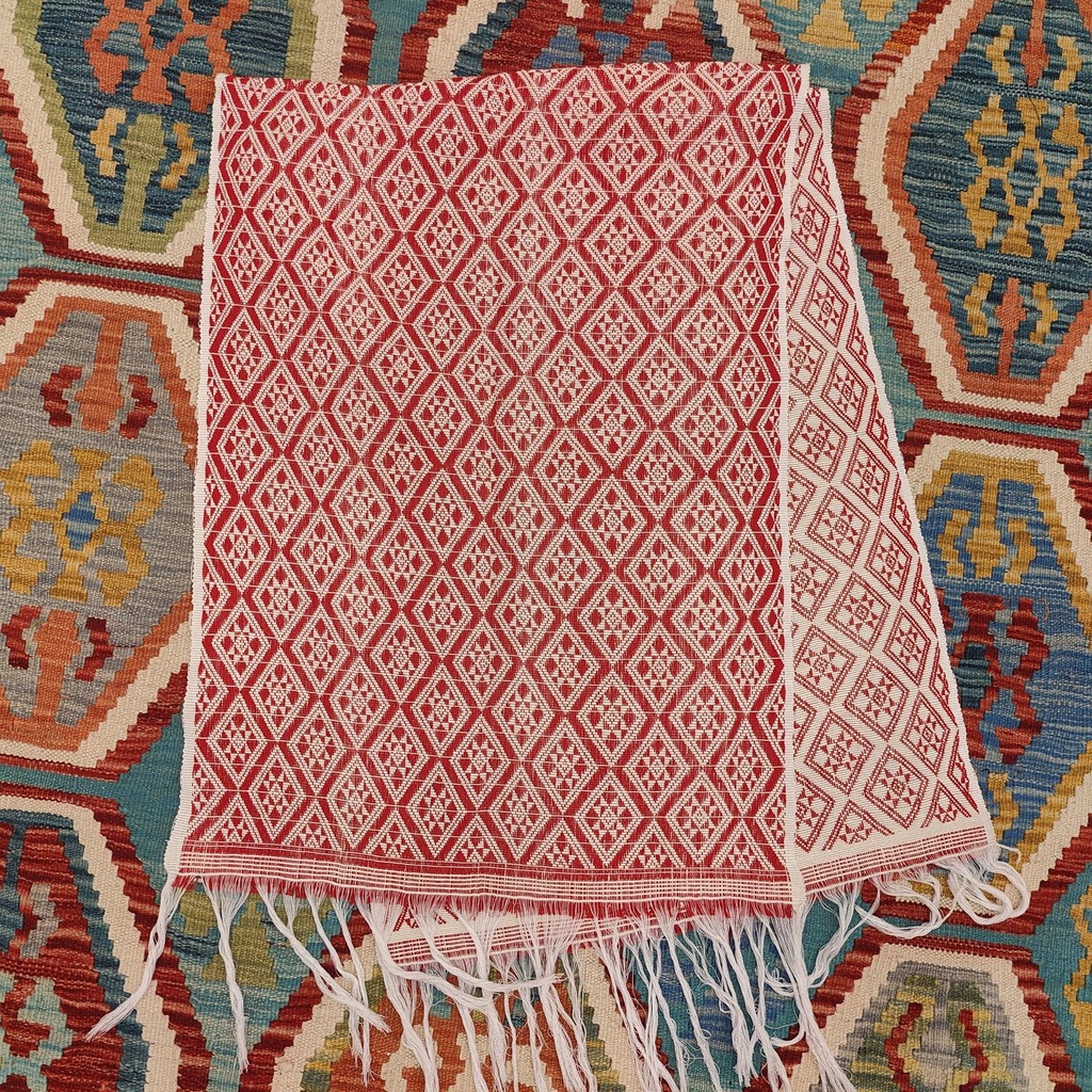 [ALT-091] Ceremonial Handmade Cotton Altar Cloth Red White (140x49cm)