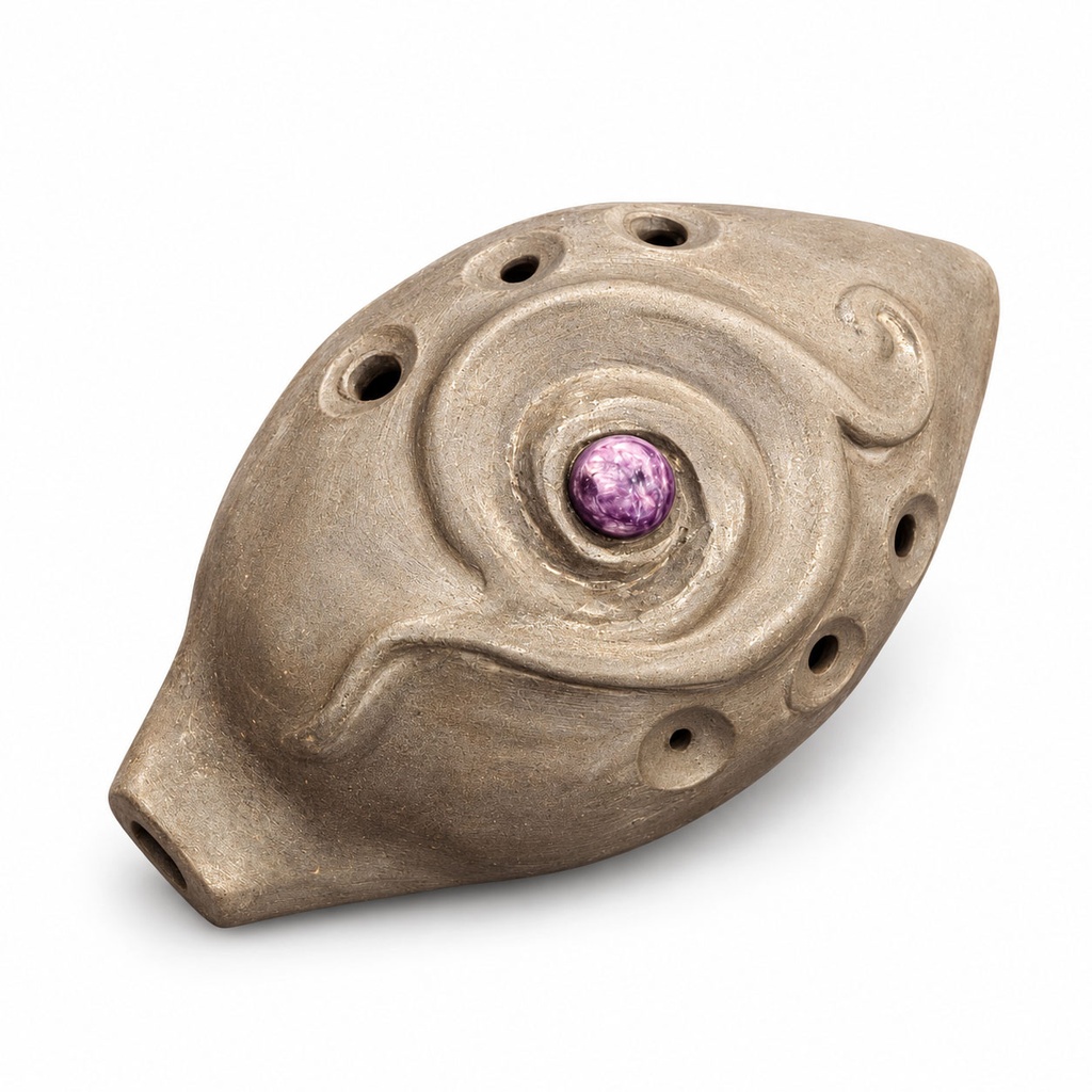 [FLT-165] Ocarina Handmade Ceramic "Eye" Gray Natural (+ pouch)