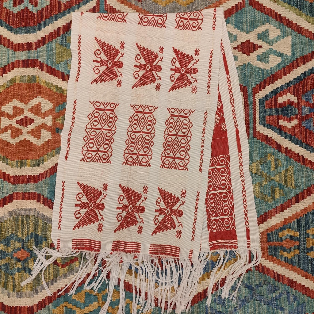 [ALT-031] Ceremonial Handmade Cotton Altar Cloth White Red (134x41cm)