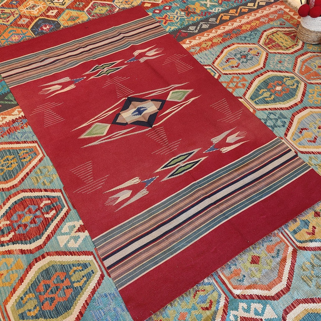 [SHB-041] Shamanic Mexican Handmade Wool Blanket Red (198x125cm)
