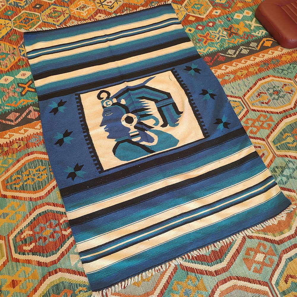 [SHB-019] Shamanic Mexican Handmade Wool Blanket Blue (190x125cm)