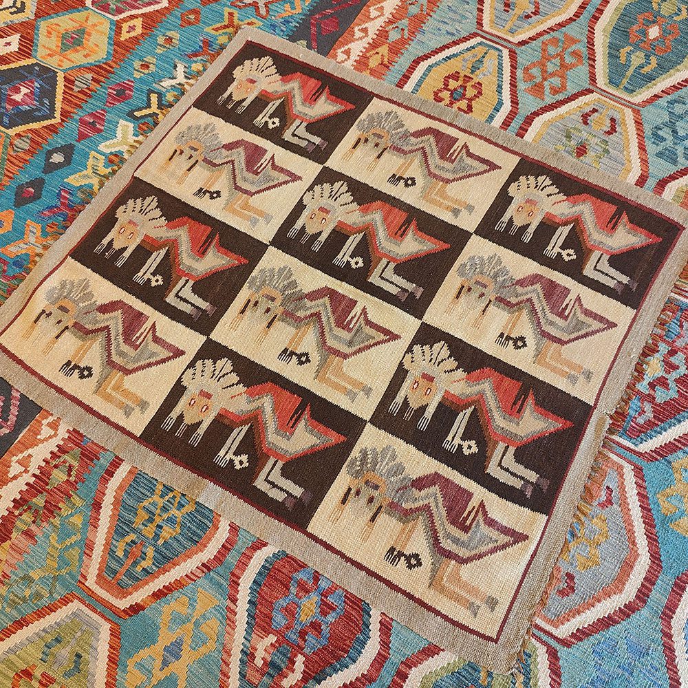[SHB-018] Shamanic Mexican Handmade Wool Blanket White Brown (132x115cm)