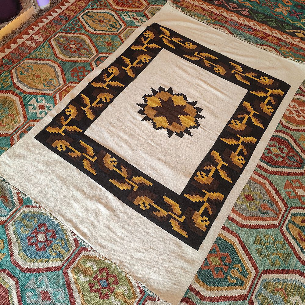[SHB-053] Shamanic Mexican Handmade Wool Blanket White (190x129 cm)